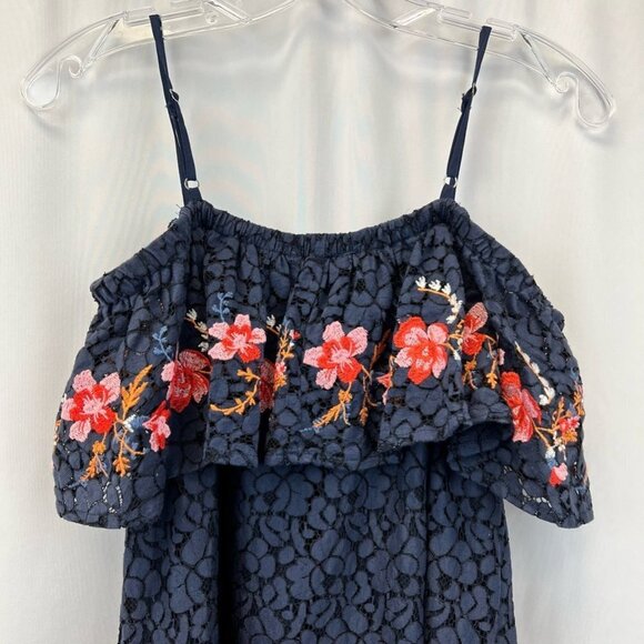 Blu Pepper Womens Dress Blue Floral Embroidered Lace Overlay Spaghetti Strap S - Picture 5 of 11